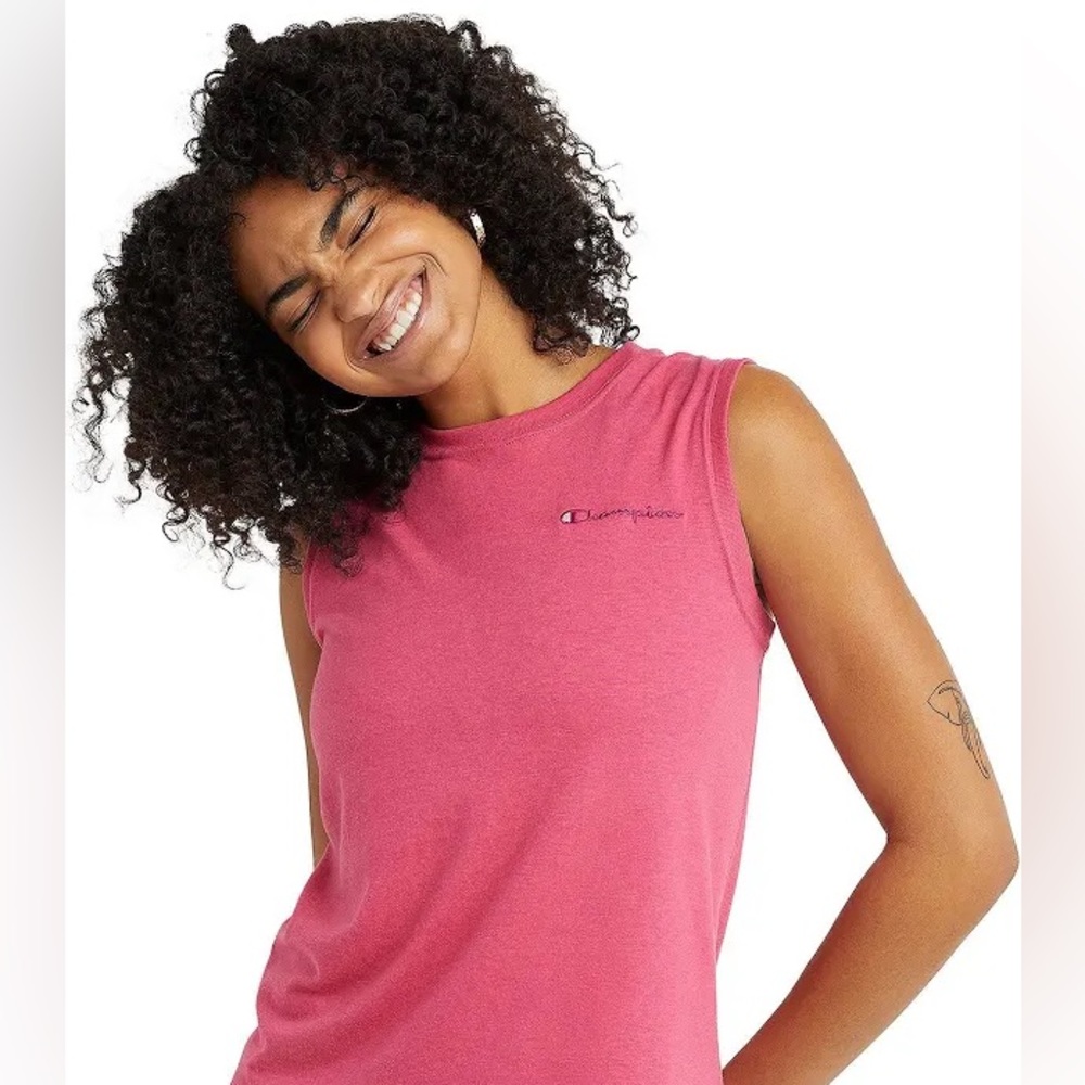 Champion Women's Pink Sleeveless Logo Graphic Crewneck Tank Top